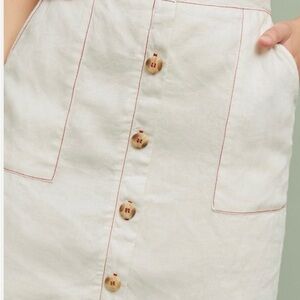 Anthropologie Cream Button-Front Pencil Skirt with Pink Contrast Stitching B33